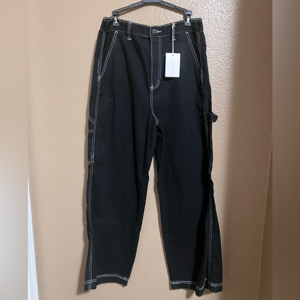 Cello Men's Black Cargo Pants with White Stitching